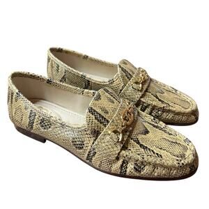 Sam Edelman Lucca Snake Print Leather Ruched Bit Buckle Flat Loafers NEW 6
